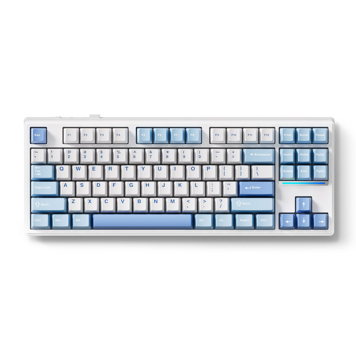 Clavier RVB mécanique Mchose K87 Blue Icy Creamsicle (blanc, disposition américaine (QWERTY), Kailh Box Icy Creamsicle, 80 % (TKL), RVB, hot swap, double-shot pbt, sans fil | Bluetooth | USB-C)
