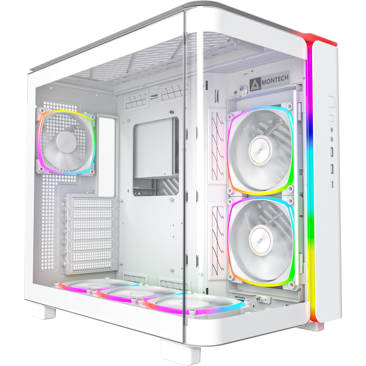 Boîtier tour midi Montech king 95 pro (blanc | 2x USB-A | 1x USB-C | RVB | verre trempé)