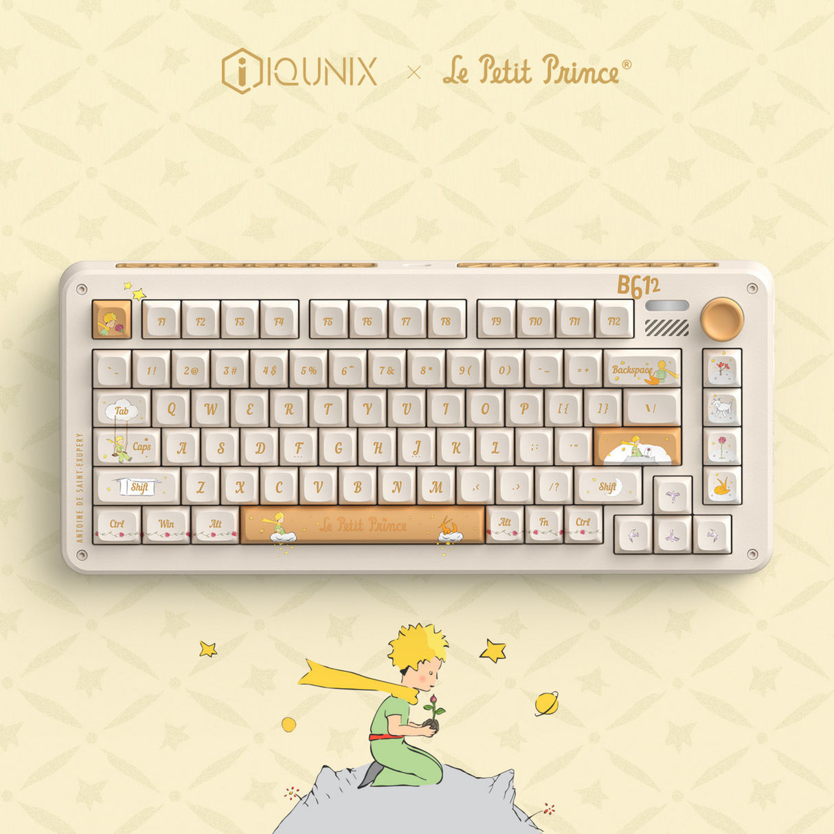 Clavier mécanique sans fil Iqunix zx75 Sunset Ponder (jaune clair, disposition américaine (qwerty), rouge gateron, 75 %, LED RVB, remplaçable à chaud, pbt double prise, 2,4 GHz | Bluetooth 5.1 | USB-C)