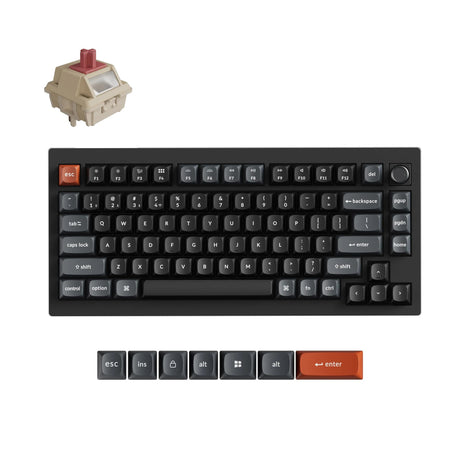 Clavier mécanique personnalisé sans fil Keychron v1 ultra 8k (noir, disposition américaine (qwerty), pompon de soie rouge, 75 %, RVB, échange à chaud, 2,4 GHz | Bluetooth 5.3 | USB-C)