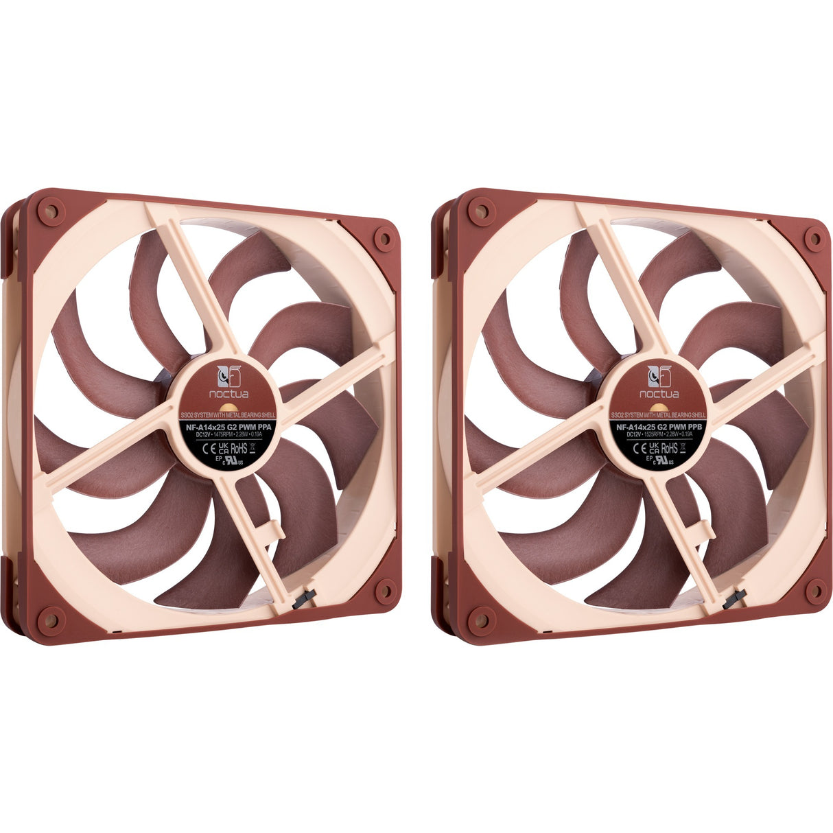 Noctua nf-a14x25 g2 pwm sx2-pp ventilateurs de boîtier (marron, 2 pièces, 140 x 140 x 25 mm)