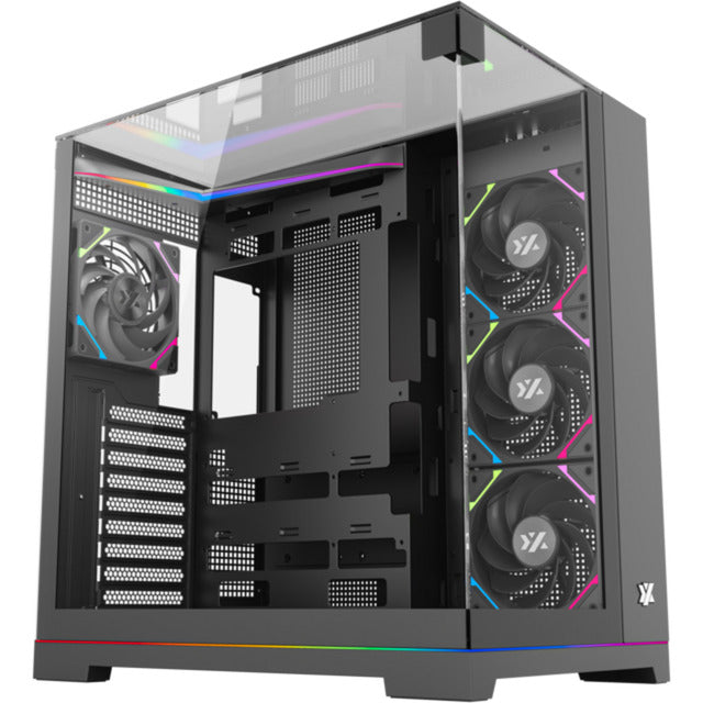 Boîtier tour midi Xyz PC Gear Tesseract A-RGB (noir | 2x USB-A | 1x USB-C | RVB | Verre trempé)