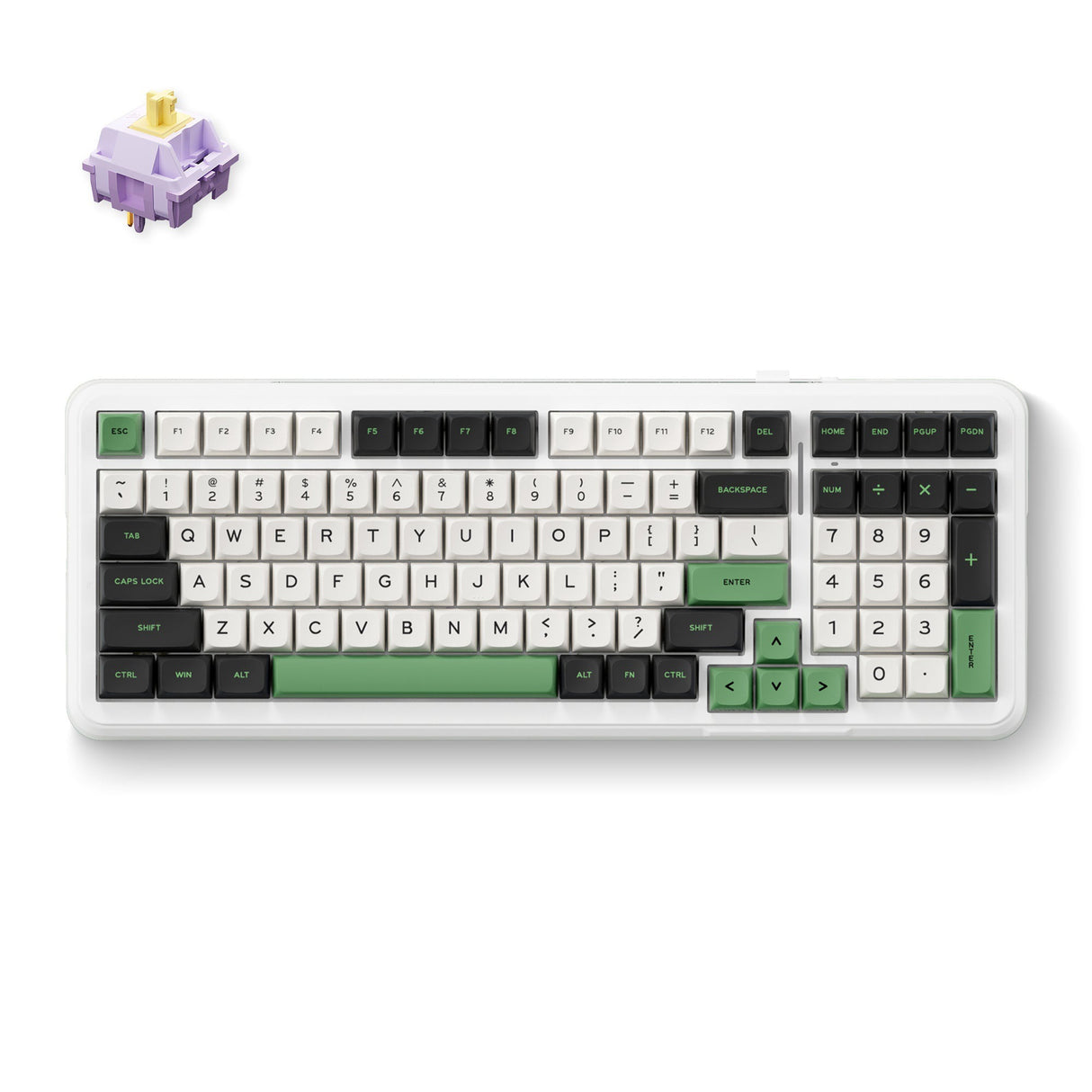 Mchose K99 Clavier RVB mécanique sans fil en jacinthe vert émeraude (blanc, disposition américaine (Qwerty), KTT Hyacinth, RVB, échange à chaud, PBT double prise, sans fil | Bluetooth | USB-C)