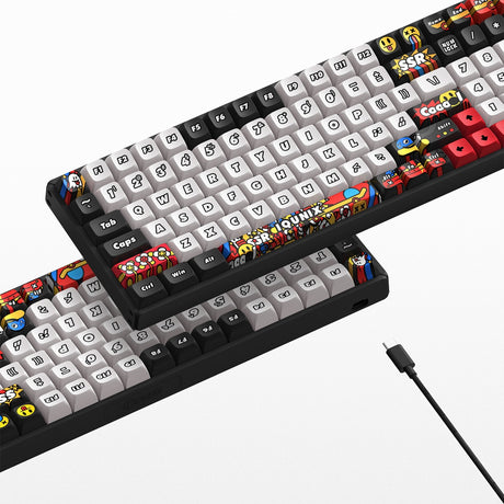 Clavier mécanique sans fil Iqunix f97 graffiti diary (noir, disposition américaine (qwerty), rouge cerise mx, 96 %, LED RVB, remplaçable à chaud, pbt, 2,4 GHz | Bluetooth 5.1 | USB-C)