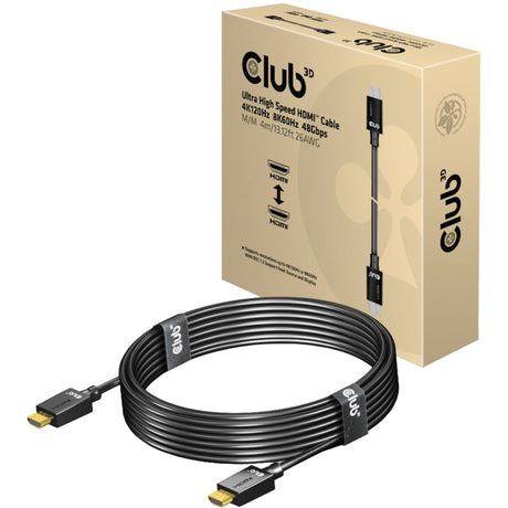 Câble HDMI 2.1 mâle-mâle ultra haut débit Club 3D (noir, 4 mètres, 4K 120 Hz, 8K 60 Hz, 48 Gbps)