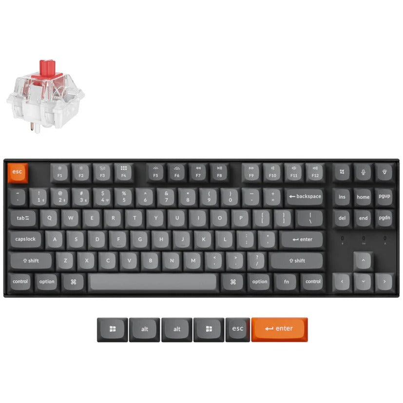 Clavier mécanique Keychron k8 max-h1 RVB (noir, disposition américaine (qwerty), super rouge, 80 % (tkl), LED RVB, osa double-shot pbt, hot swap, usb-c | 2,4 GHz | Bluetooth 5.1)