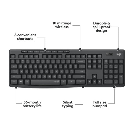 Logitech mk295 ensemble clavier et souris sans fil silencieux (noir, disposition internationale américaine (qwerty), 100 %)