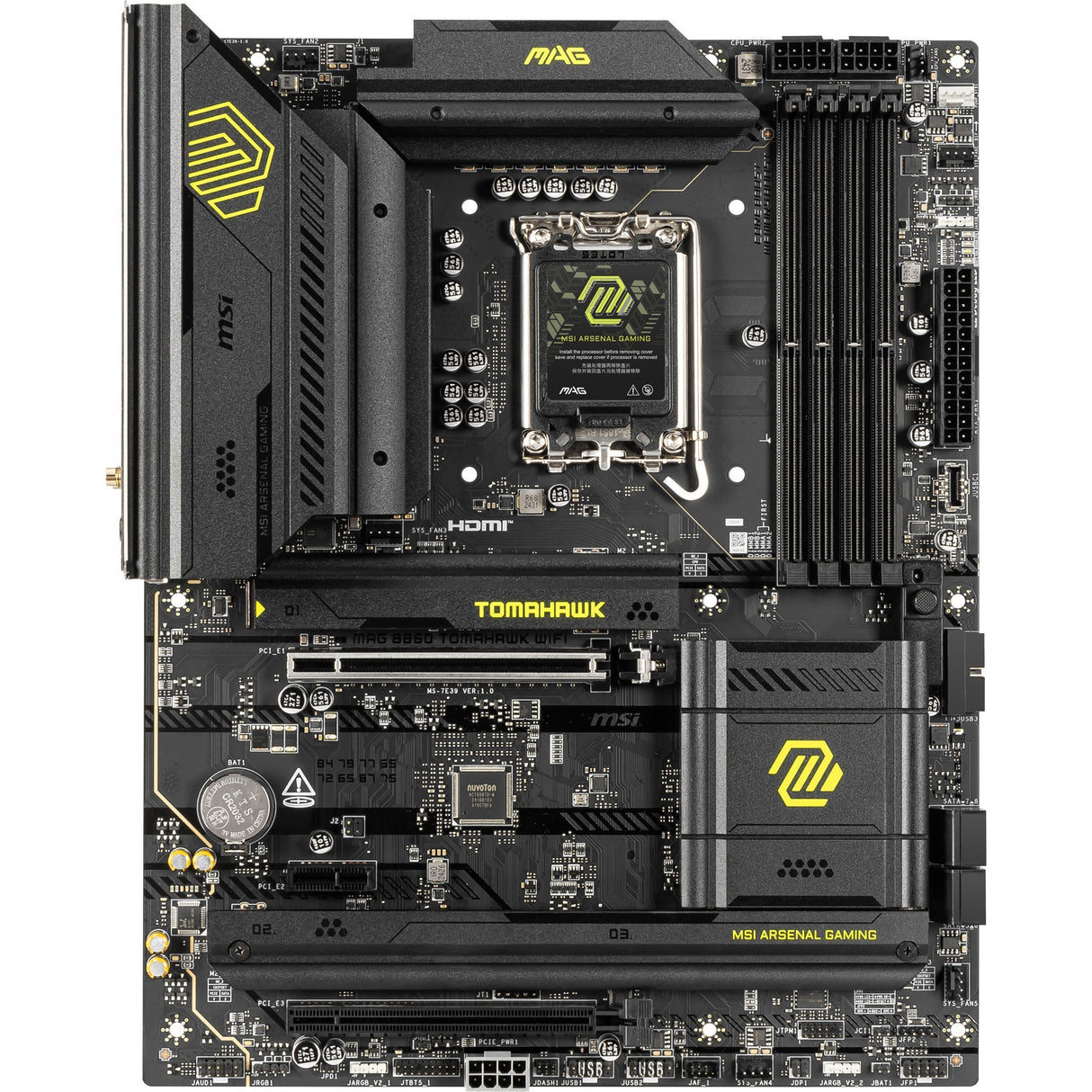 Carte mère MSI Mag B860 Tomahawk WiFi Socket 1851 (RAID, 5 Go-LAN, WiFi 7, BT, Son, ATX)