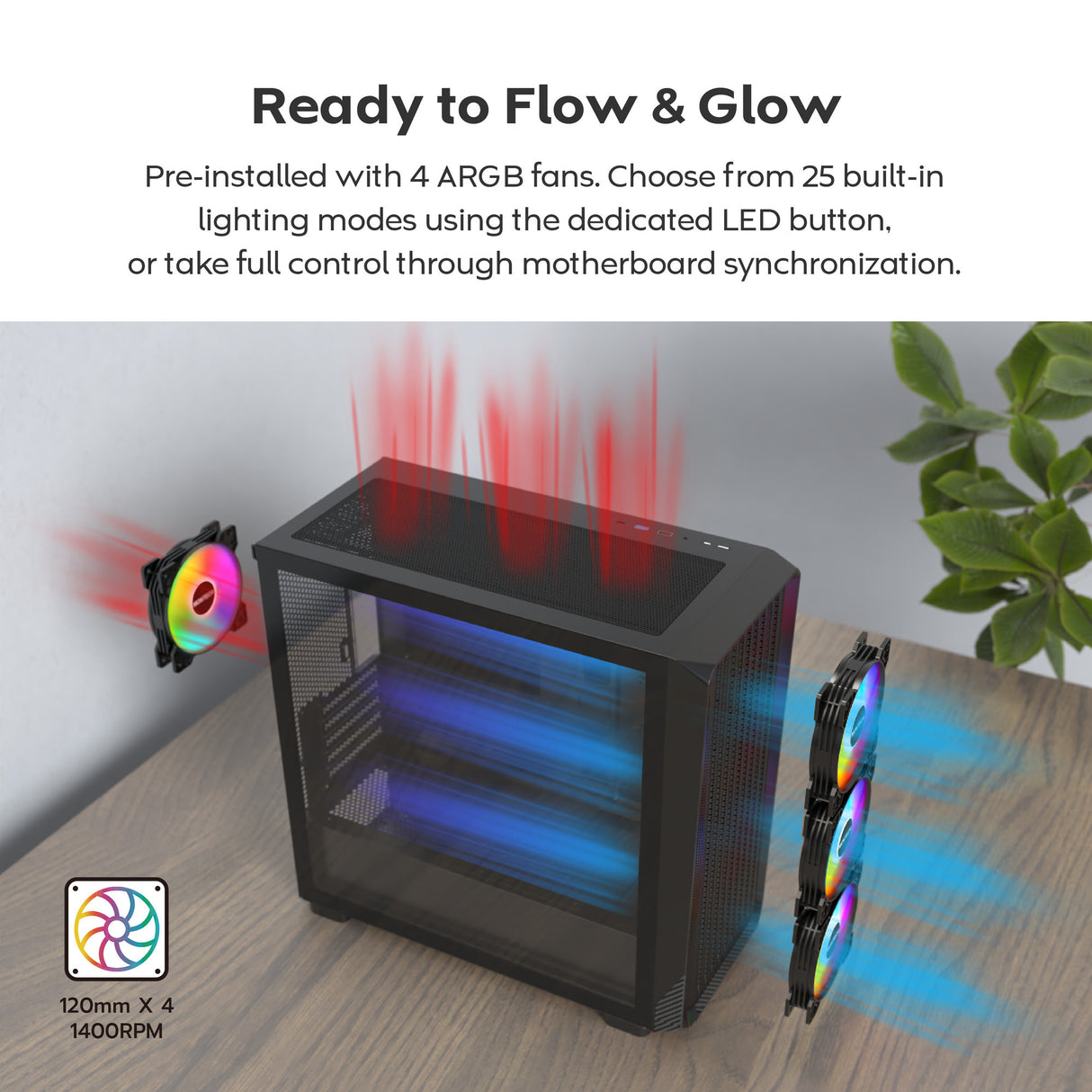 Boîtier tour midi Montech x5m (noir | 2x USB-A | 1x USB-C | RGB | verre trempé)