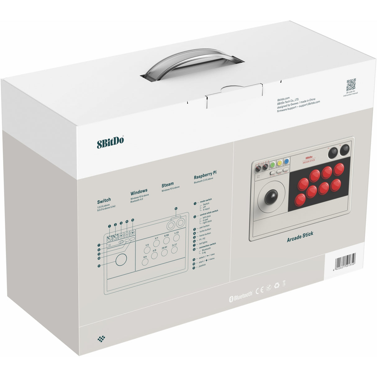 Manette de jeu arcade stick 8bitdo (gris)