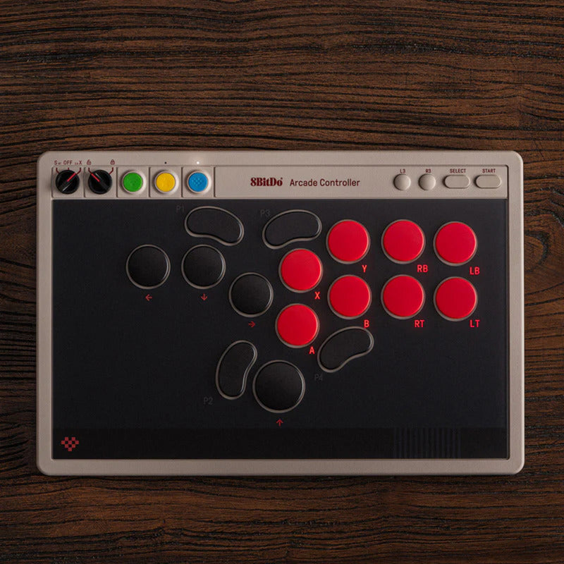 Contrôleur d'arcade 8bitdo (gris rouge, usb bluetooth 2,4 ghz, nintendo switch 1 + 2, pc)