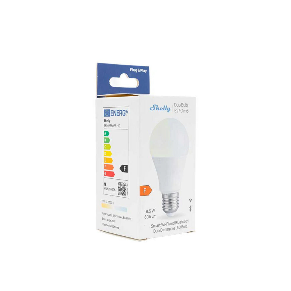 Ampoule Shelly duo e27 gen3 lampe LED (blanc, 2700-6500k, WiFi, Bluetooth, dimmable)