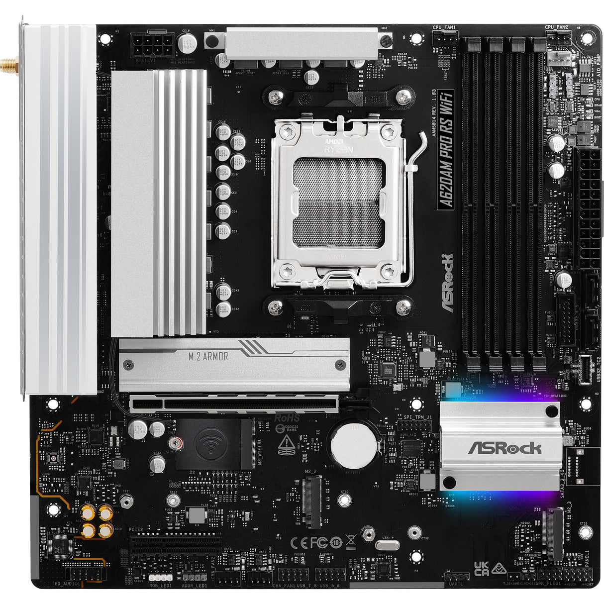 Carte mère Asrock A620AM Pro RS WiFi Socket AM5 (RAID, 2,5 Go-LAN, WLAN, BT, Son, µATX)