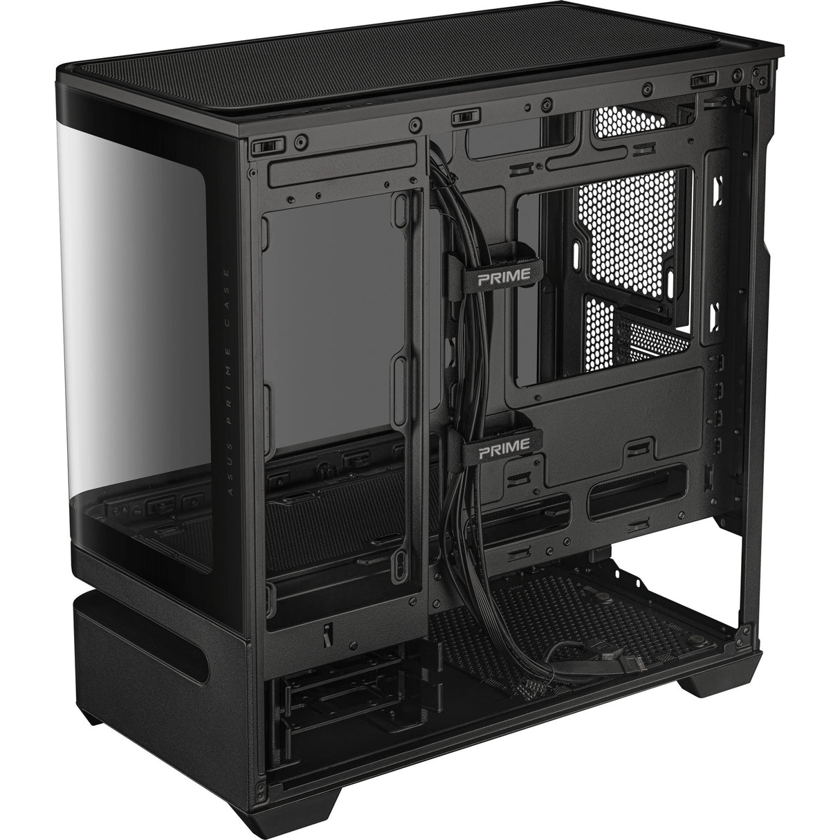 Asus prime ap202 midi tower behuizing (zwart | 2x usb-a | 1x usb-c | rgb | tempered glass)
