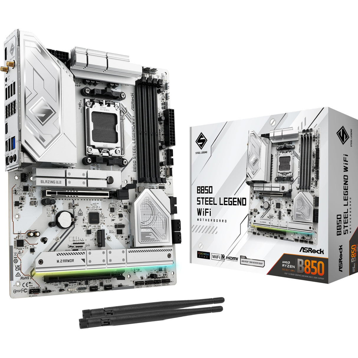Carte mère Asrock B850 Steel Legend WiFi Socket AM5 (RAID, 2,5 Go-LAN, WiFi 7, BT, Son, ATX)