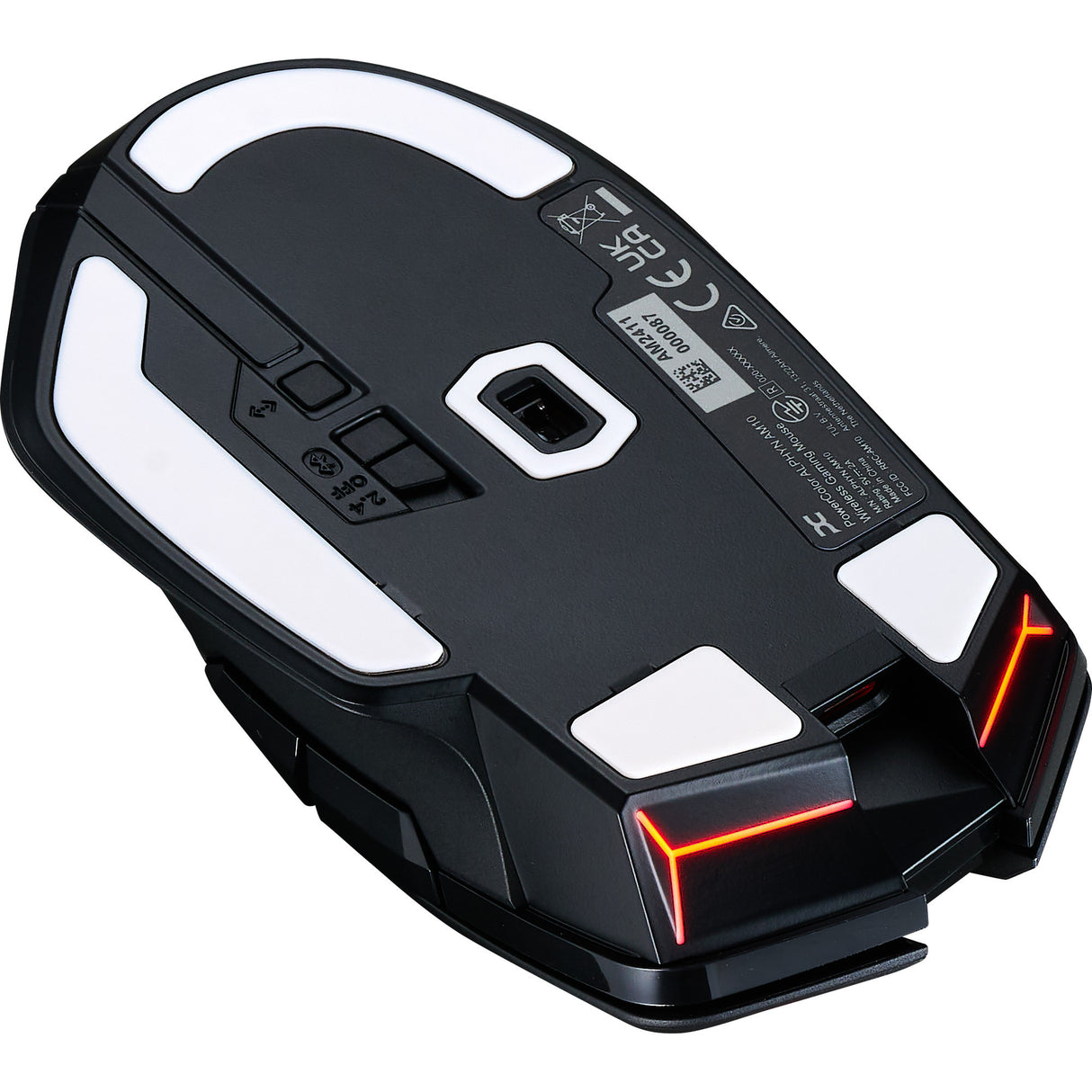 Souris de jeu sans fil Powercolor alphyn am10 (noir rouge, 100 - 26000 dpi, 8k, rgb, usb 2.4g bluetooth 5.2)