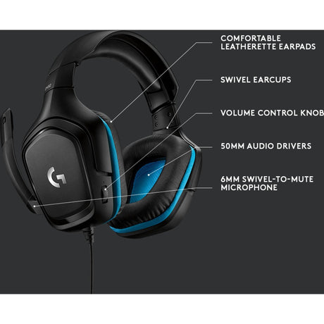 Logitech G432 Casque de jeu filaire avec son surround 7.1 (noir bleu, PC, Playstation 4, Playstation 5, Xbox One, Xbox Series X|S, Nintendo Switch)