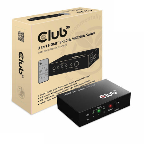 Club 3d 3 - 1 commutateur HDMI 8k 60hz 4k 120hz (noir)