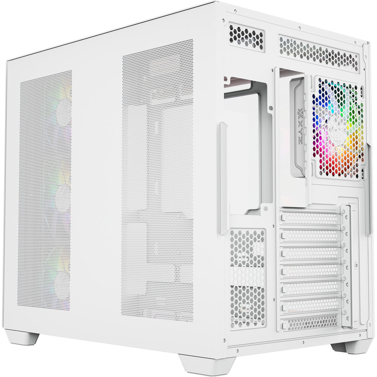 Boîtier tour midi Xyz pc gear tesseract x (blanc | 2x USB-A | 1x USB-C | verre trempé)