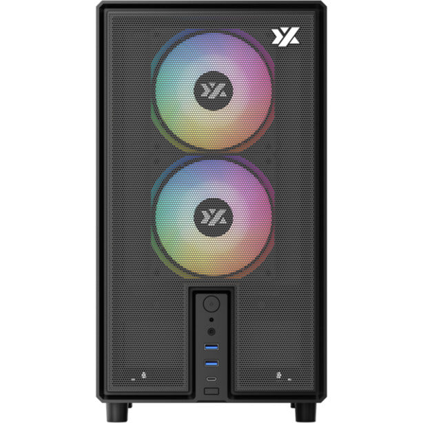 Boîtier tour midi Xyz pc gear atom (noir | 2x USB-A | 1x USB-C | verre trempé)