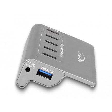 Delock Hub USB 10 Gbps avec 4 ports USB-A + 1 port de charge rapide (gris, alimentation incluse)