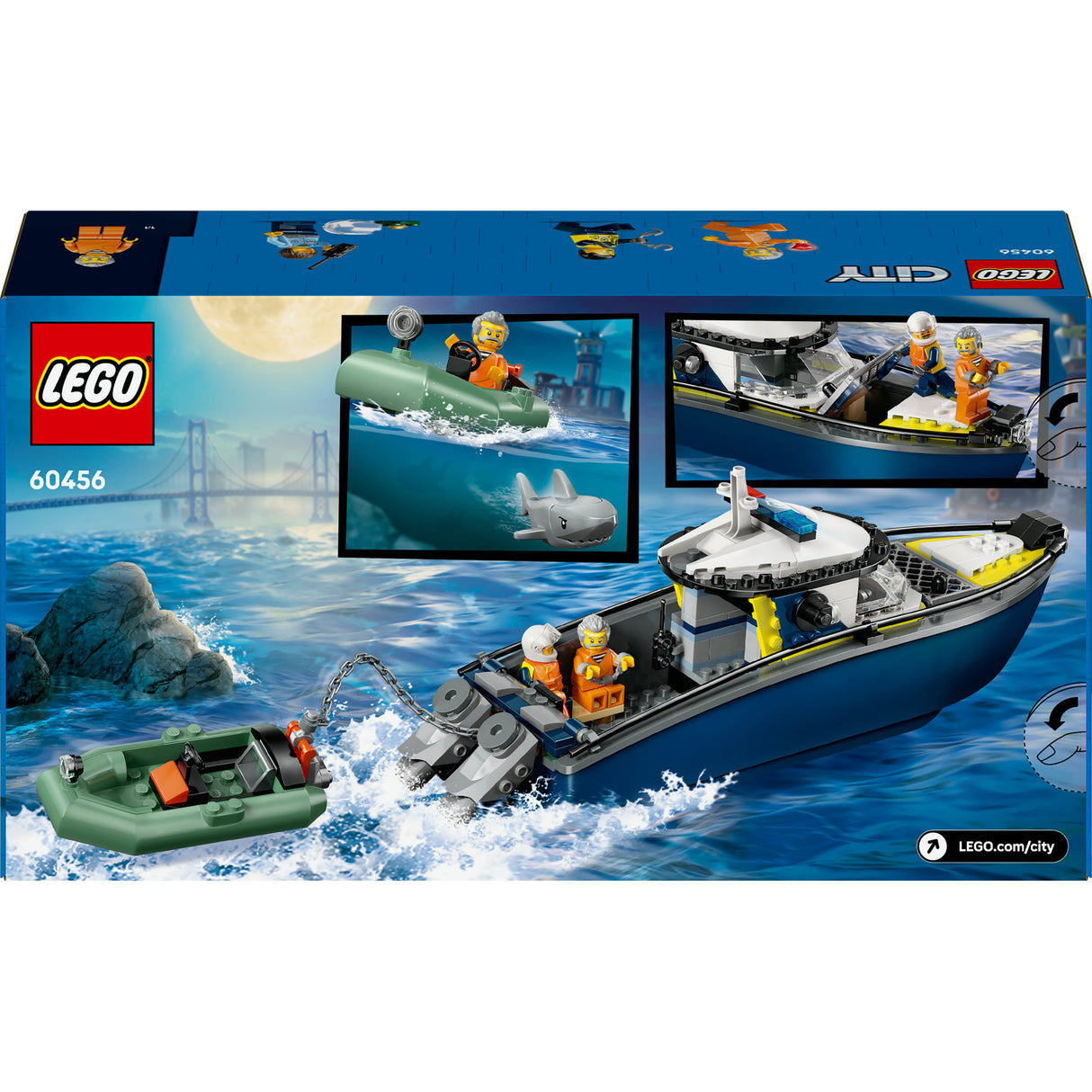 Poursuite en ville Lego ® avec un bateau de police, flotte vraiment - 60456