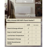 Panneau chauffant WiFi Mill Steel pa1500wifi4a, convecteur 1500 watts (blanc, WiFi 2,4 GHz (WiFi 6), Bluetooth 5.2, ZigBee 3.0 + application)