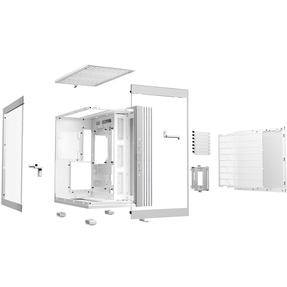 Soyez silencieux! boîtier tour midi light base 600 dx (blanc | 2x USB-A | 1x USB-C | RGB | verre trempé)