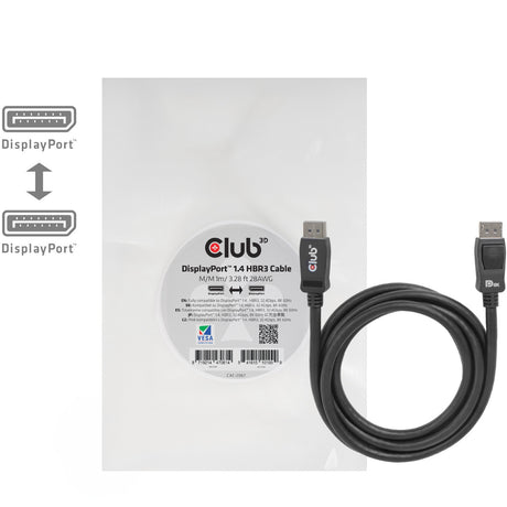 Câble Club 3D DisplayPort 1.4 certifié Vesa mâle-mâle (noir, 1 mètre, 8K 60Hz ou 2x 4K 60Hz, 32,4Gbps)