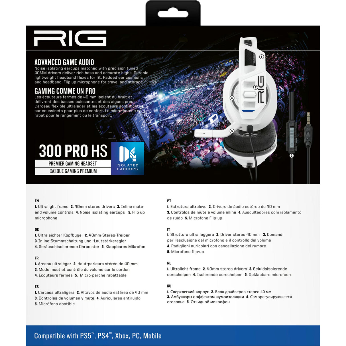 Nacon rig 300 pro hs casque de jeu supra-auriculaire (blanc, playstation 4, playstation 5, xbox, nintendo switch, pc)