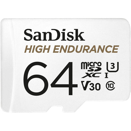Carte mémoire microSDXC 64 Go Sandisk haute endurance (blanche, classe 10, v30, u3, adaptateur inclus)