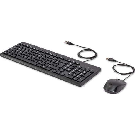Hp 150 muis en toetsenbord met kabel desktopset (zwart, eu lay-out (qwerty), membraan, 100%, 1600 dpi)