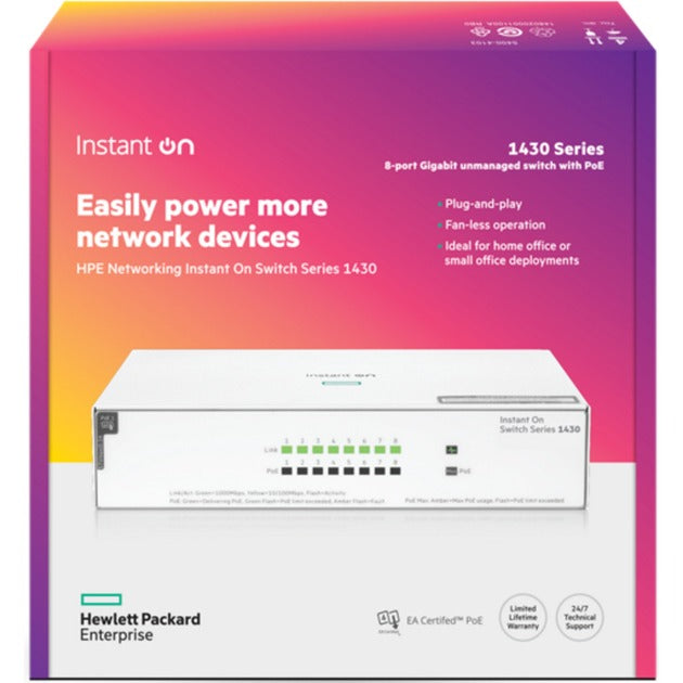 Commutateur PoE Hewlett Packard Enterprise Instant On 1430 8G CL4 (PoE 64 watts)