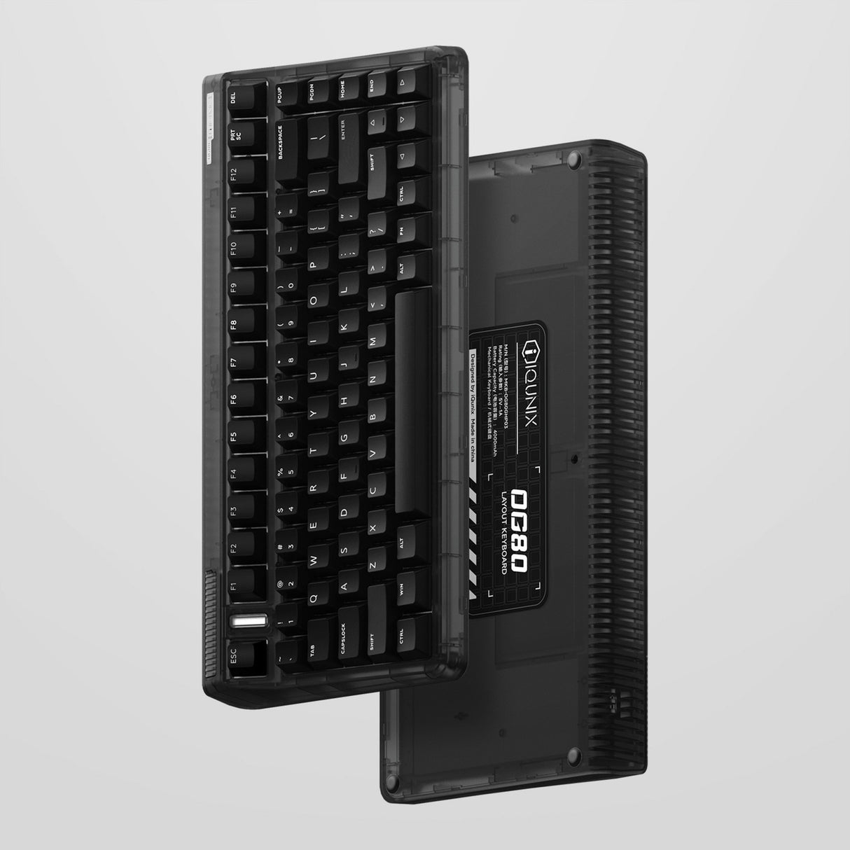 Clavier mécanique sans fil côté obscur Iqunix og80 (noir, disposition américaine (qwerty), rouge gateron, 80 % (tkl), LED RVB, échangeable à chaud, pbt, 2,4 GHz | Bluetooth 5.1 | USB-C)