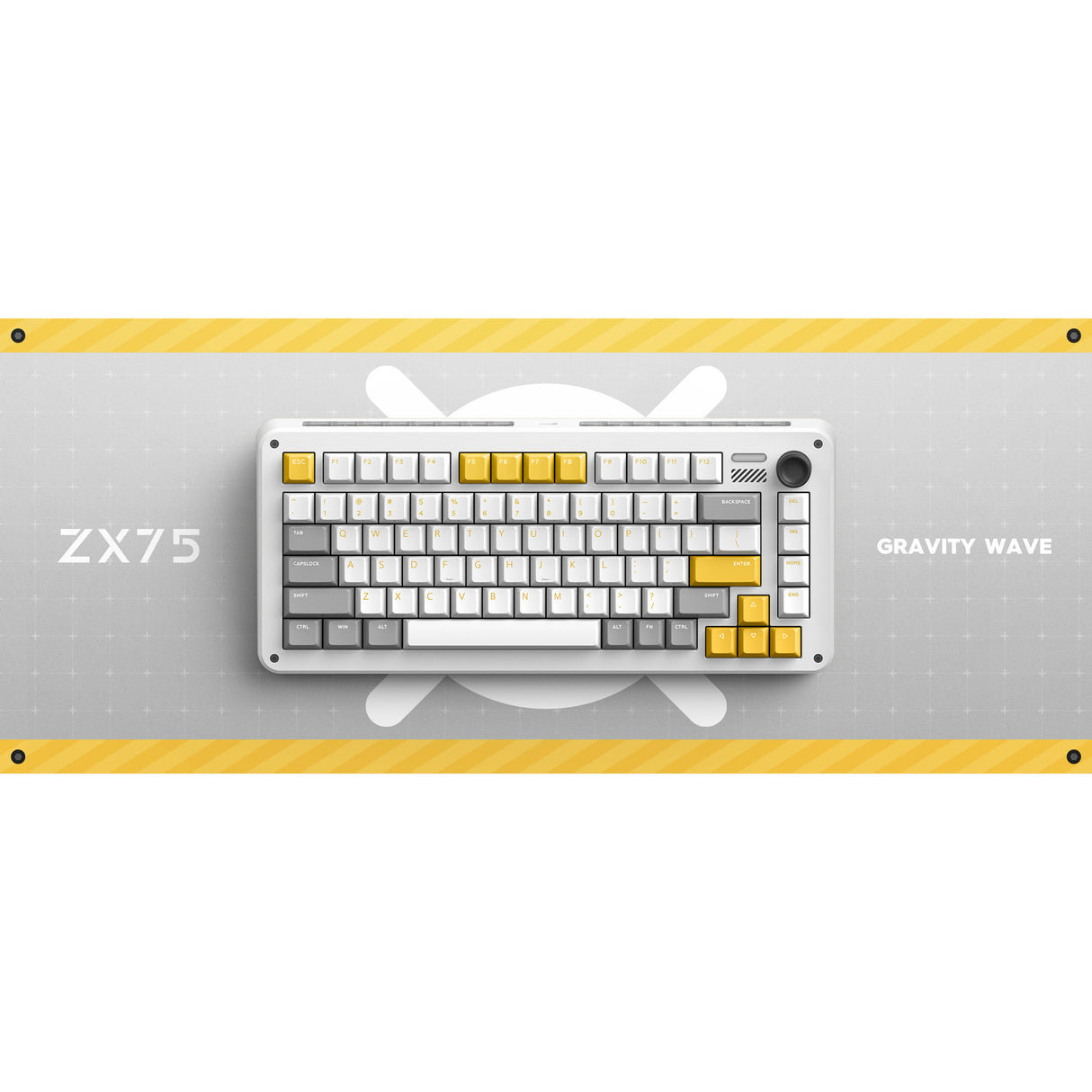 Clavier mécanique sans fil Ty iquunix zx75 gravi wave (gris, disposition américaine (qwer), rouge gateron, 75 %, LED RVB, remplaçable à chaud, pbt double prise, 2,4 GHz | Bluetooth 5.1 | USB-C)