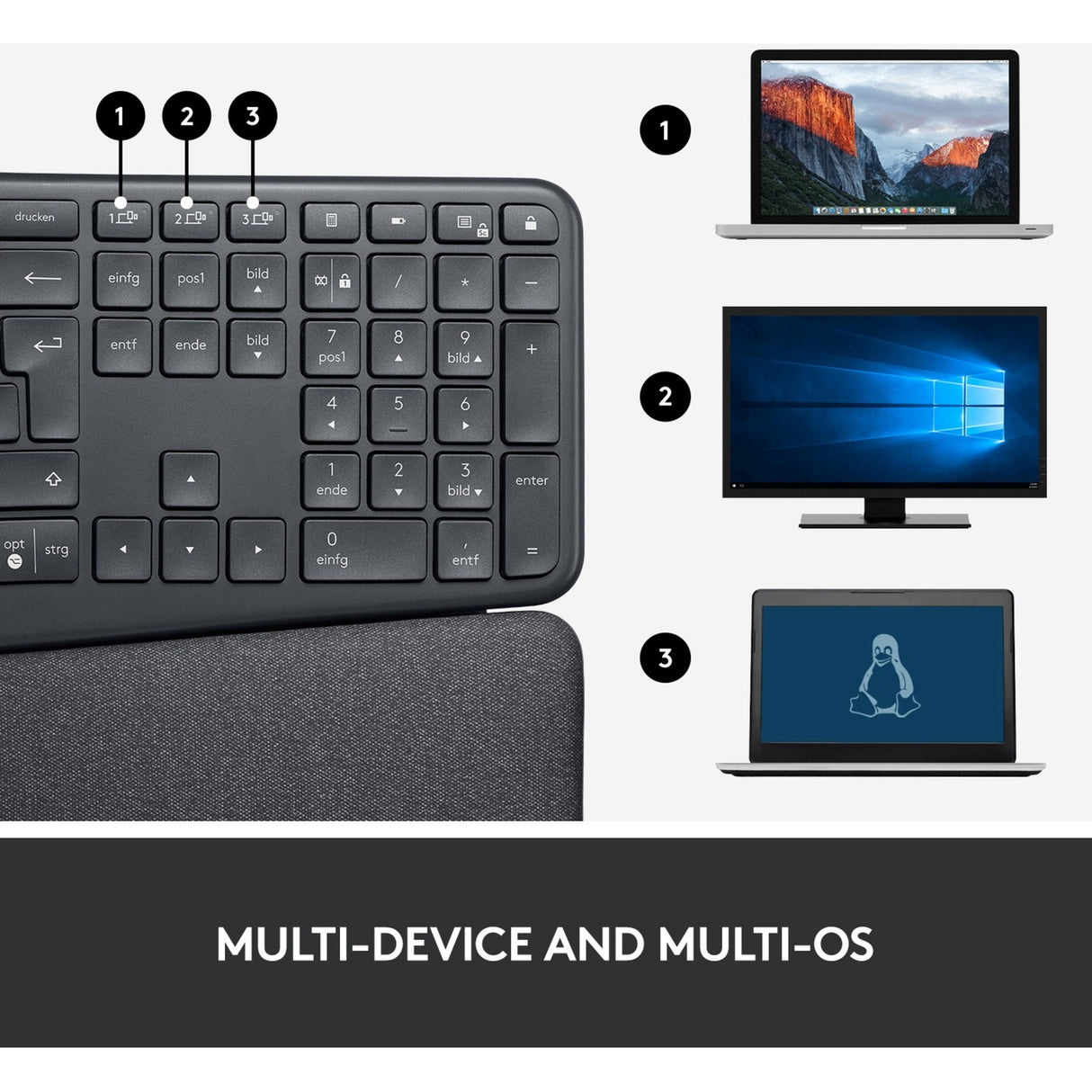 Clavier ergonomique Logitech k860 (noir, 100 %, Bluetooth, iso international américain)