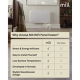 Panneau chauffant wifi Mill steel pa700wifi4, convecteur 700 watts (blanc, wifi 2,4 ghz (wifi 6), bluetooth 5.2, zigbee 3.0 + app)