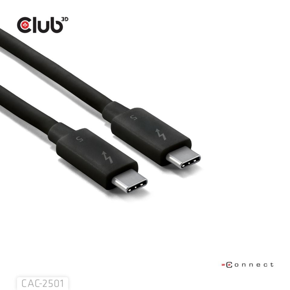 Câble certifié Club 3d Thunderbolt 5 8k240hz (noir, données 80 120 gbps, epr 240 watts, 1 mètre)