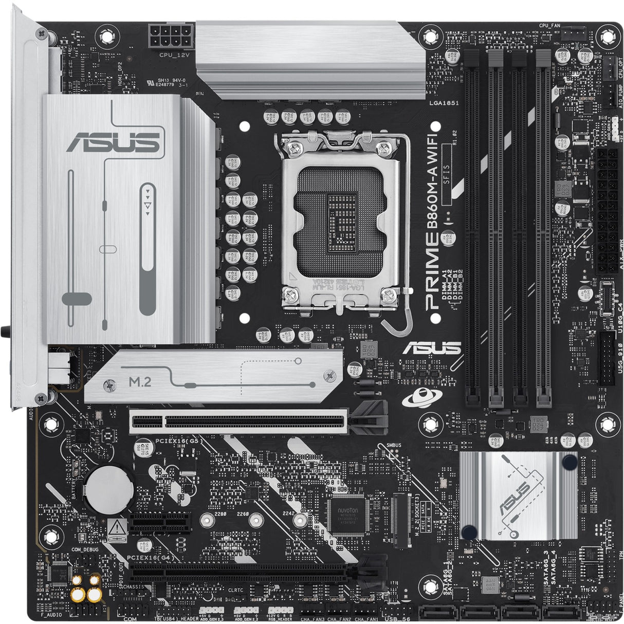 Carte mère Asus Prime B860M-A WiFi Socket 1851 (RAID, 2,5 Go-LAN, WiFi 6e, BT, Son, µATX)