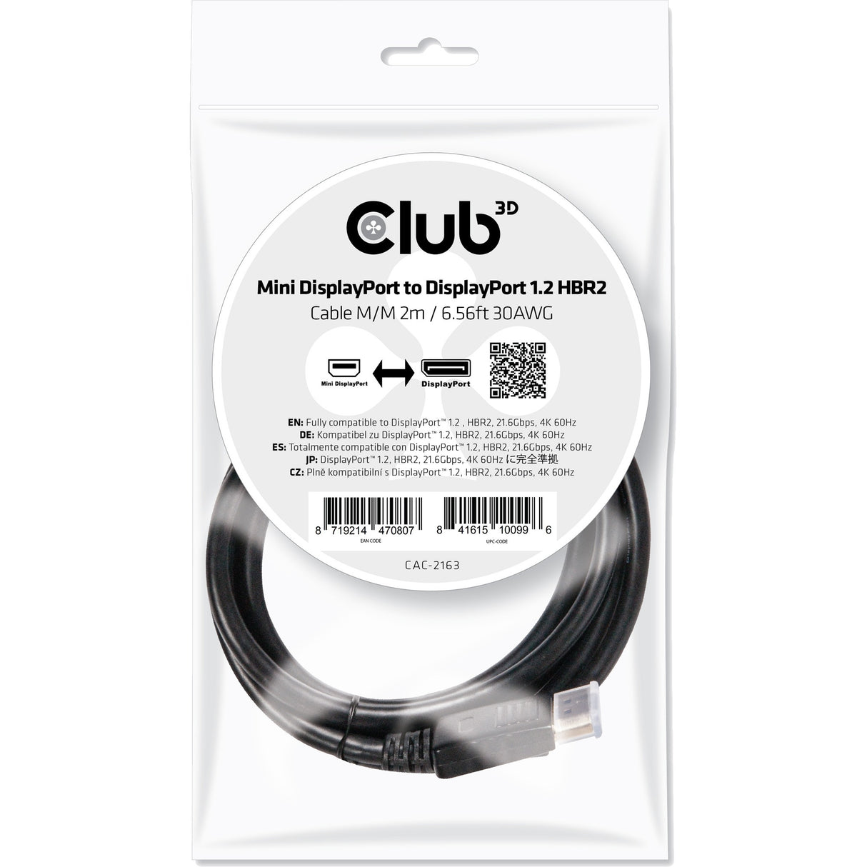 Câble Club 3d mini displayport - displayport 1.2 (noir, 2 mètres)