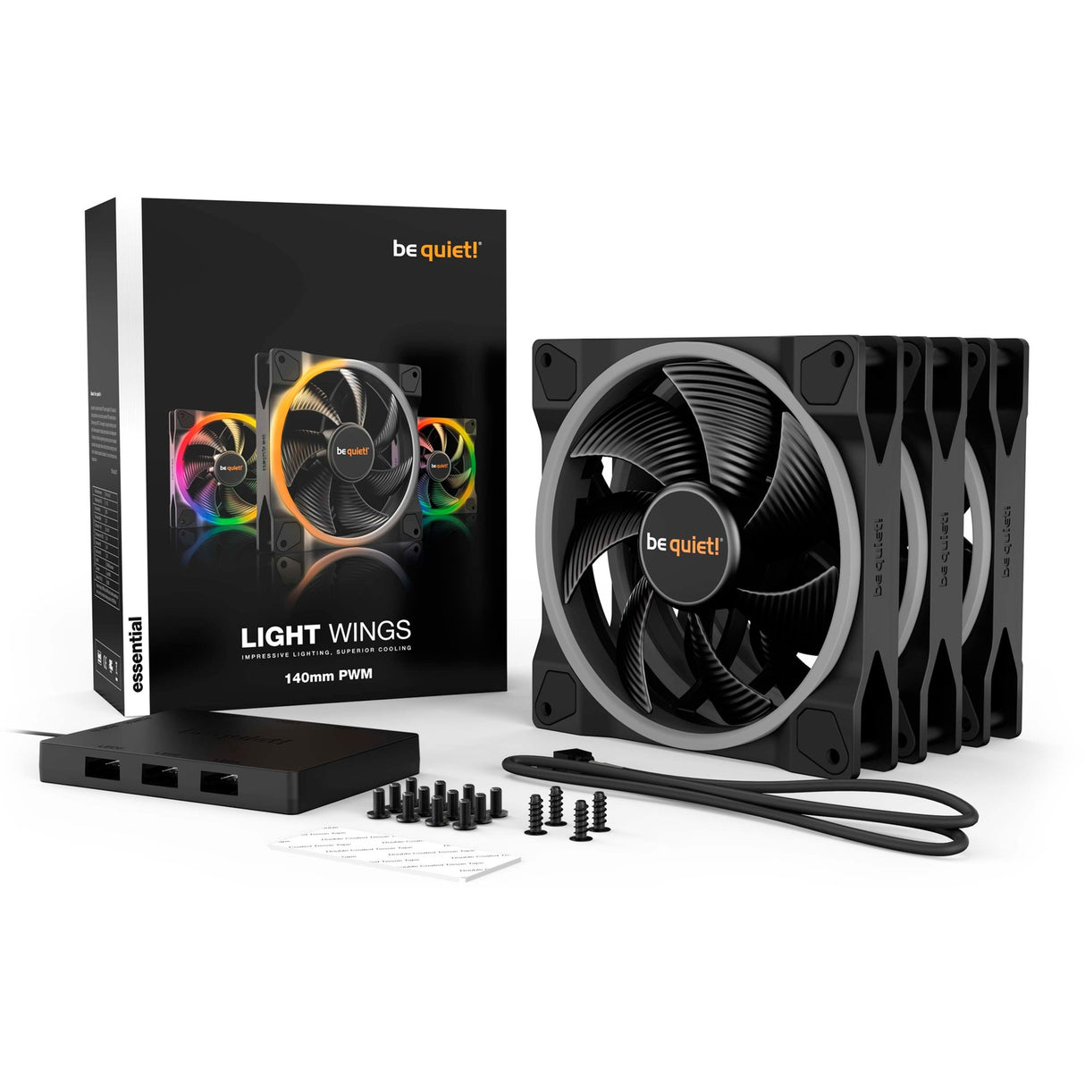 Soyez silencieux! ventilateurs de boîtier Light Wings PWM RVB (noir, 3 pièces, 140 x 140 x 25 mm)