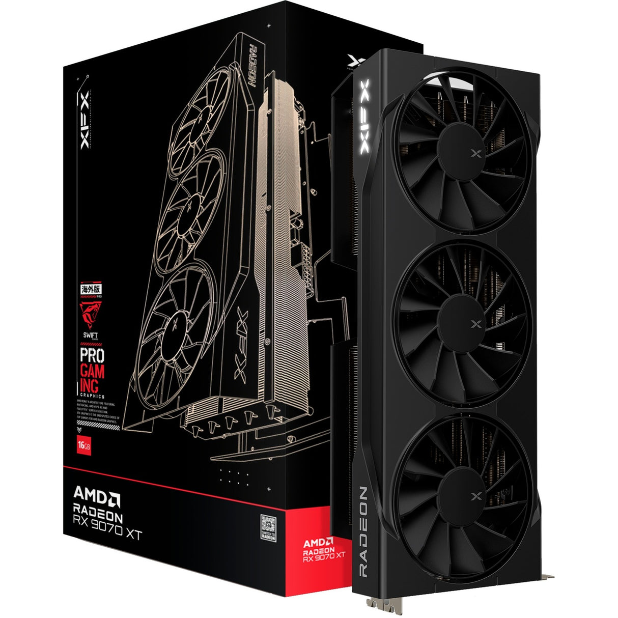 Carte graphique Xfx radeon rx 9070 xt swift (noir, rdna4, gddr6, 3x display port, 1x hdmi 2.1)