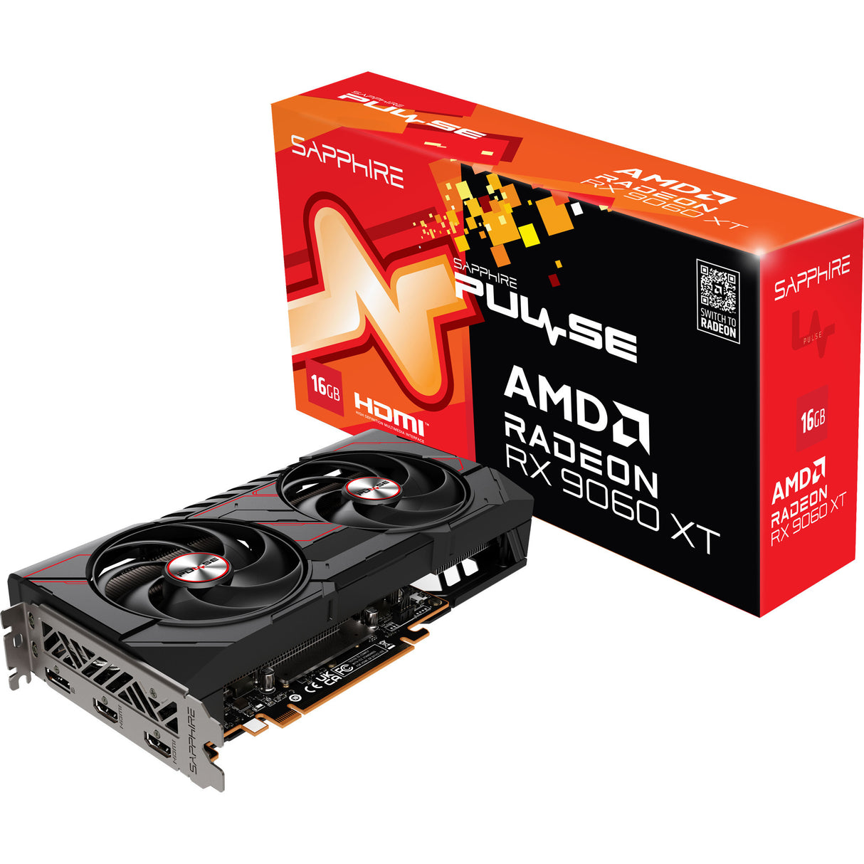 Carte graphique Sapphire Radeon RX 9060 XT Pulse 16 Go OC (noir rouge, 1x port d'affichage, 2x HDMI)