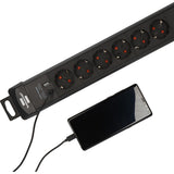 Multiprise Brennerstuhl premium-line à 6 prises avec USB-C PD 30 W et multiprise USB-A 18 W (noir, 1x USB-A, 1x USB-C)