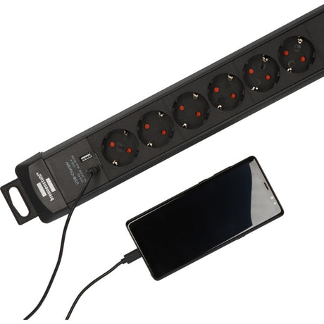 Multiprise Brennerstuhl premium-line à 6 prises avec USB-C PD 30 W et multiprise USB-A 18 W (noir, 1x USB-A, 1x USB-C)