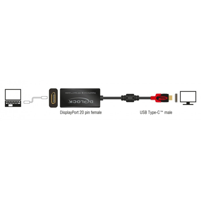 Delock adaptateur de port d'affichage pour moniteur USB-C 4k (noir, 0,2 mètre)