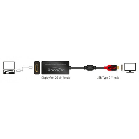 Delock adaptateur de port d'affichage pour moniteur USB-C 4k (noir, 0,2 mètre)