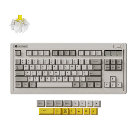 Clavier mécanique sans fil Keychron r3-m4 qmk (gris, disposition américaine (qwerty), super banane, 80% (tkl), rgb, cerise pbt, hot swap, 2,4 ghz bluetooth 5.3 usb-c)