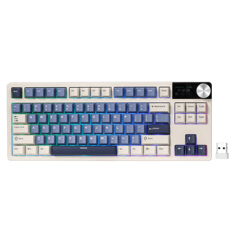 Clavier de jeu sans fil Royal Kludge S85 TKL (disposition américaine (QWERTY), 80 % (TKL), bleu horizon, commutateur beige, RVB, échange à chaud, 2,4 GHz | USB-C | Bluetooth)