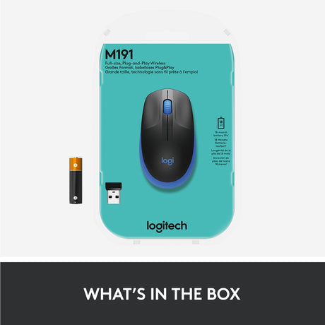 Souris sans fil pleine grandeur Logitech m190 (bleue, 1000 dpi)